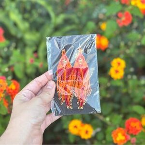 NEW Orange, Red & Gold Beaded Earrings